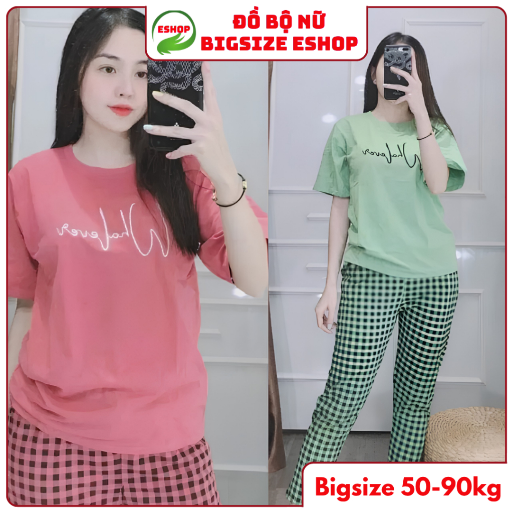Đồ Bộ Nữ Bigsize 43-85kg Thun Cotton Quần Dài Mặc Nhà Ngủ Thể Thao Mùa Hè Dễ Thương ESHOP AD03