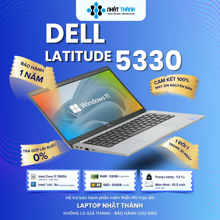 Laptop Văn Phòng Cao Cấp Dell Latitude 5330/Core i5-i7 1265U / RAM 16GB / SSD 512GB - Mỏng Nhẹ 1.2kg - Bảo Hành 1 Năm