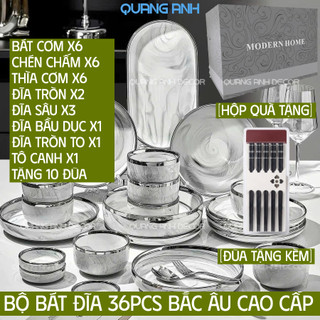 Bộ Bát Đĩa Gốm Sứ Cao Cấp Sang Trọng 36PCS | Phong Cách Bắc Âu HOME DECOR Tối Giản LUXURY TABLEWARE