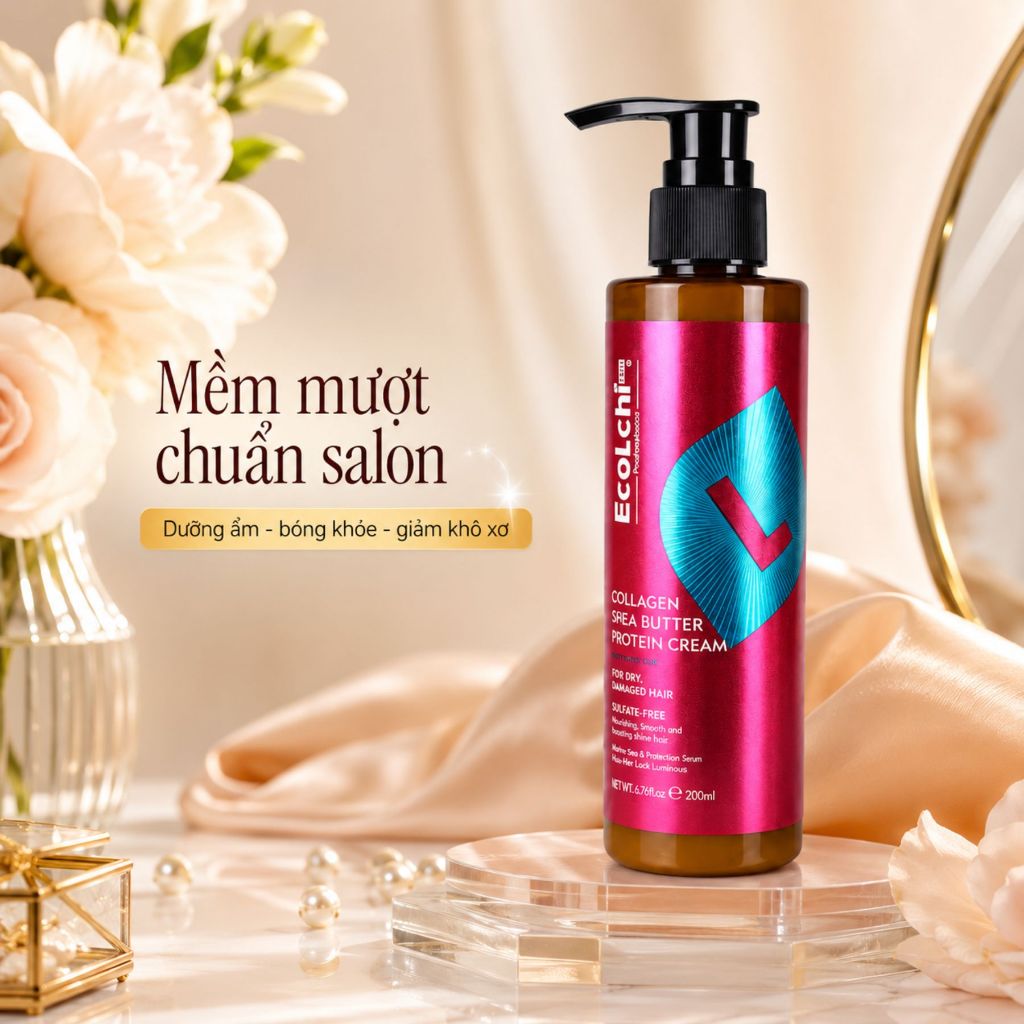 Kem Dưỡng Xả Khô Ecolchi 200ml | Collagen Shea Butter Protein, Tóc Mềm Mượt Bóng Khỏe Chuẩn Salon