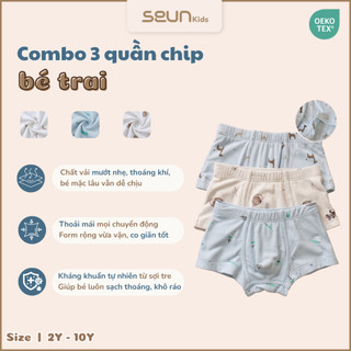 | SEUN KIDS | Combo 3 quần chip đùi sợi tre cho bé trai chuẩn OEKO TEX xuất Mỹ kháng khuẩn 8-35kg quần lót trẻ em