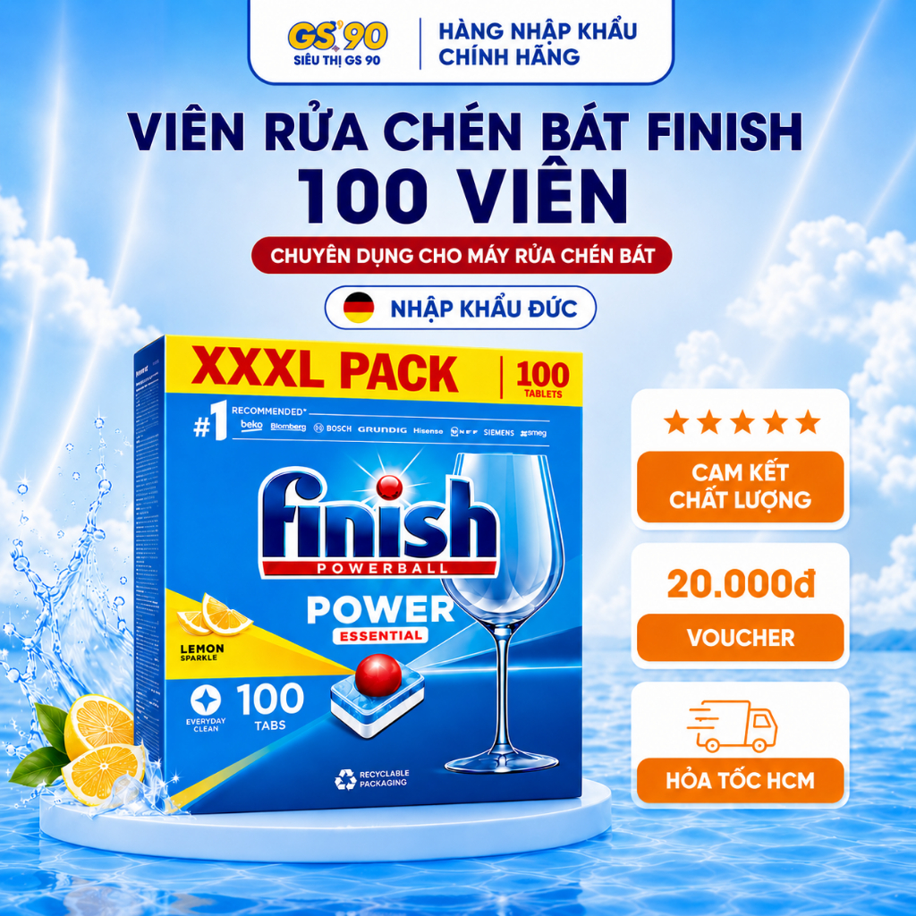 [TẶNG BÌNH GIỮ NHIỆT] Viên Rửa Bát Sạch Bóng Finish Dành Cho Máy Rửa Chén Bát Nhập Khẩu chính hãng Đức