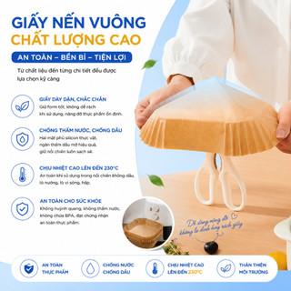 Giấy Nến Vuông 20x16cm, Chịu Nhiệt 230°C Dùng Nồi Chiên Không Dầu Có Chứng Nhận ATTP