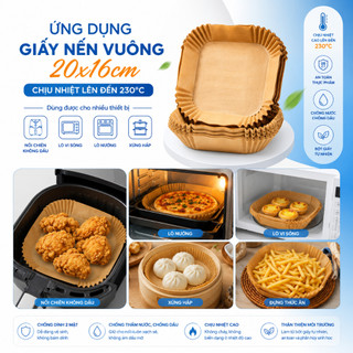 Giấy Nến Vuông 20x16cm, Chịu Nhiệt 230°C Dùng Nồi Chiên Không Dầu Có Chứng Nhận ATTP