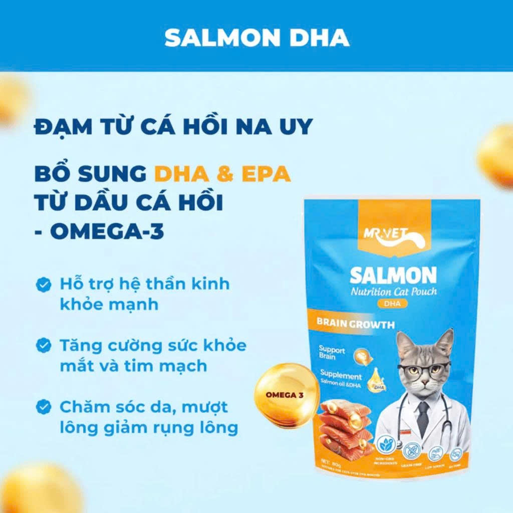 Combo 24 Gói Pate Cho Mèo MR.VET Gói 70g Bổ Sung Omega 3 Vitamin L-Lysine Cho Mèo Từ 2 Tháng Tuổi