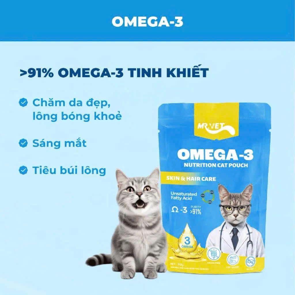 Combo 24 Gói Pate Cho Mèo MR.VET Gói 70g Bổ Sung Omega 3 Vitamin L-Lysine Cho Mèo Từ 2 Tháng Tuổi