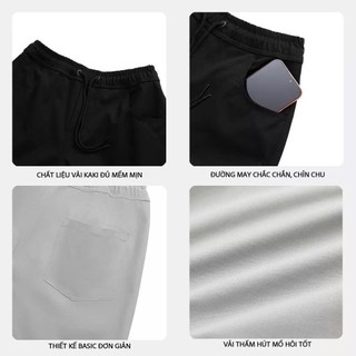 Quần Short Kaki Vải Dệt Thoi Cạp Chun Thoải Mái & Phong Cách Đen Trắng Xám Xanh Olive QS01