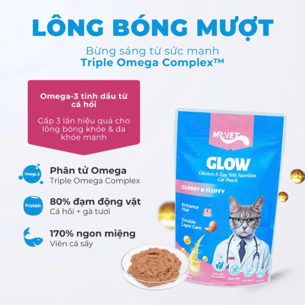 Combo 24 Gói Pate Cho Mèo MR.VET Gói 70g Bổ Sung Omega 3 Vitamin L-Lysine Cho Mèo Từ 2 Tháng Tuổi