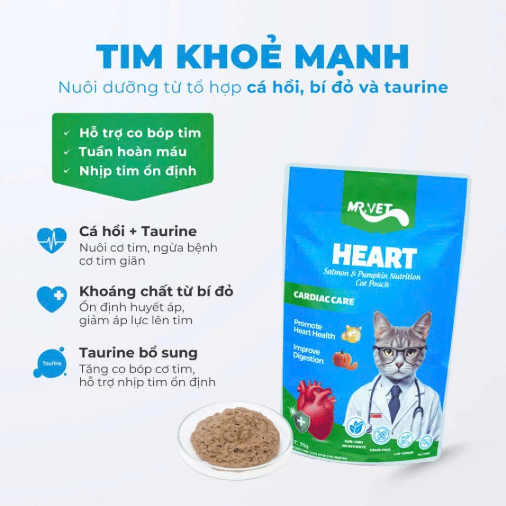 Combo 24 Gói Pate Cho Mèo MR.VET Gói 70g Bổ Sung Omega 3 Vitamin L-Lysine Cho Mèo Từ 2 Tháng Tuổi
