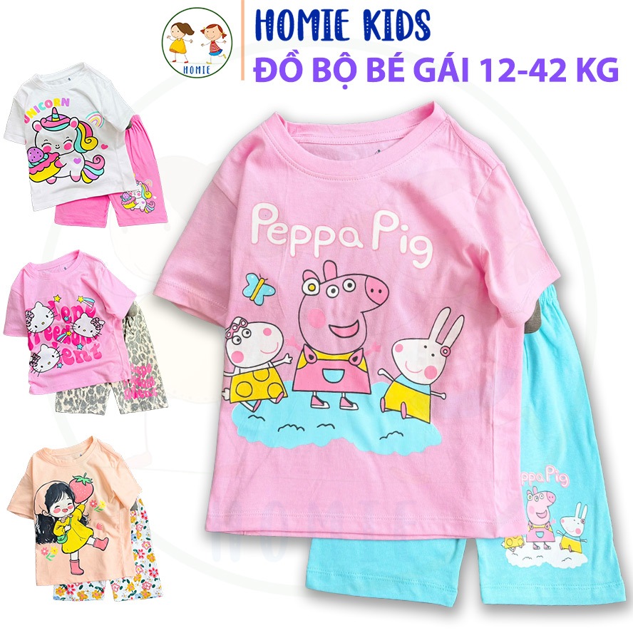 Đồ lửng bé gái size đại 12-42 kg set bộ quần ngố phối áo thun cotton cộc tay in hoạt hình công chúa kuromi Homie Kids