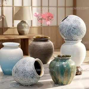 Bình Hoa Gốm Sứ Bát Tràng Dáng Vò Tròn Cao 20cm Lọ Hoa Decor Cắm Hoa Trang Trí Hiện Đại GomDecorTsc