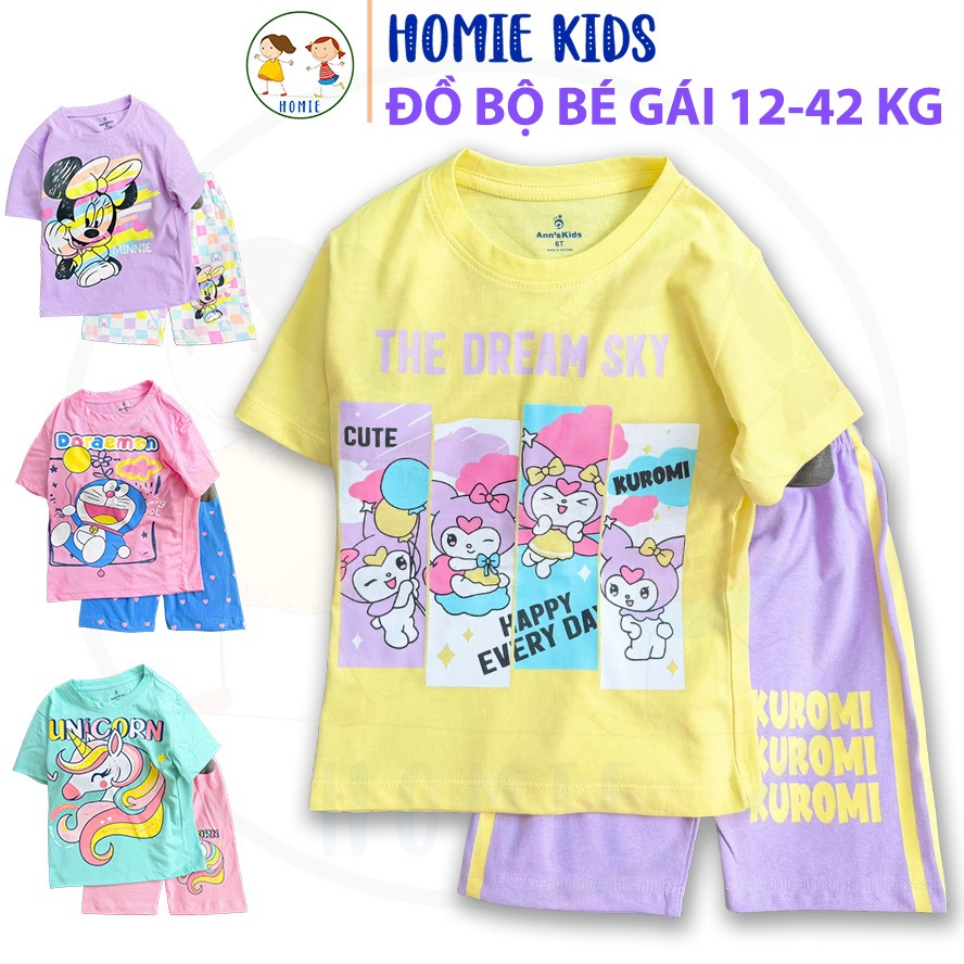 Đồ cho bé gái size đại 12-42 kg set bộ quần lửng ngố áo thun cotton tay ngắn trẻ em in hoạt hình siêu yêu Homie Kids