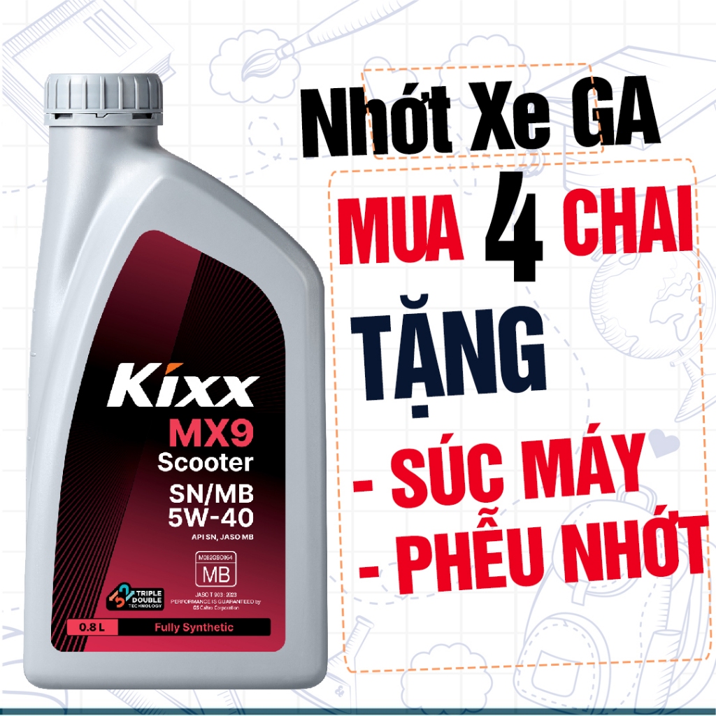 (Mẫu 2026) Nhớt Xe Ga Kixx MX9 5W40 0.8L, API SN, JASO MB, 100% Tổng ...