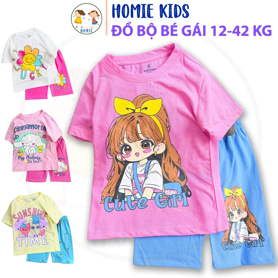 Đồ bộ cotton bé gái 12-42 kg set quần áo trẻ em lửng đùi tay ngắn cho bé mặc mát in hoạt hình công chúa đẹp Homie Kids