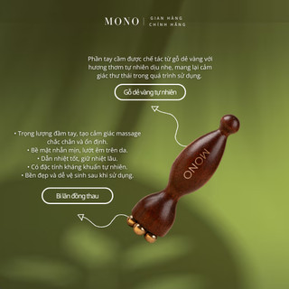 Thanh Lăn Massage Mắt & Gõ Huyệt Đồng Thau Cao Cấp Mono - Thân Gỗ Thơm Dẻ Vàng - Giúp Giảm Nhăn & Bọng Mắt, Giải Cơ Mặt