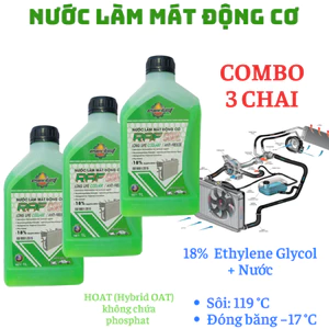 Combo 3 chai Nước làm mát động cơ màu XANH EVERLAST RAF COOL , 1L, 18% Glycol, dùng cho xe ô tô và xe máy