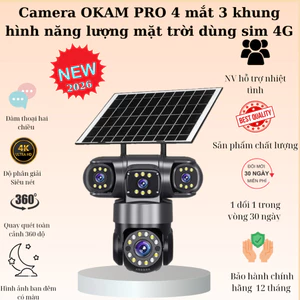 Camera năng lượng mặt trời OKAM dùng sim 4G 4 mắt 3 khung âm thanh hình ảnh rõ nét góc quay rộn