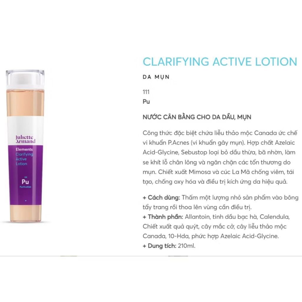 [Hàng công ty] Nước Cân Bằng Hỗ Trợ Kiềm Dầu, Giảm Mụn Juliette Armand Clarifying Active Lotion