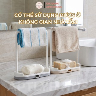 Kệ Đựng Đồ Rửa Chén Bát Nhựa PP APTLYFINDS Có Khay Hứng Nước & Thanh Treo Khăn Đa Năng