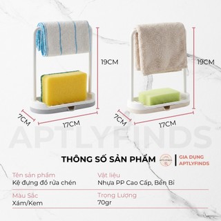 Kệ Đựng Đồ Rửa Chén Bát Nhựa PP APTLYFINDS Có Khay Hứng Nước & Thanh Treo Khăn Đa Năng