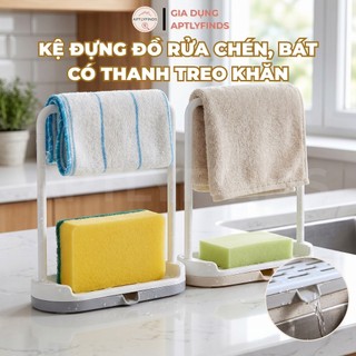 Kệ Đựng Đồ Rửa Chén Bát Nhựa PP APTLYFINDS Có Khay Hứng Nước & Thanh Treo Khăn Đa Năng