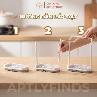 Kệ Đựng Đồ Rửa Chén Bát Nhựa PP APTLYFINDS Có Khay Hứng Nước & Thanh Treo Khăn Đa Năng