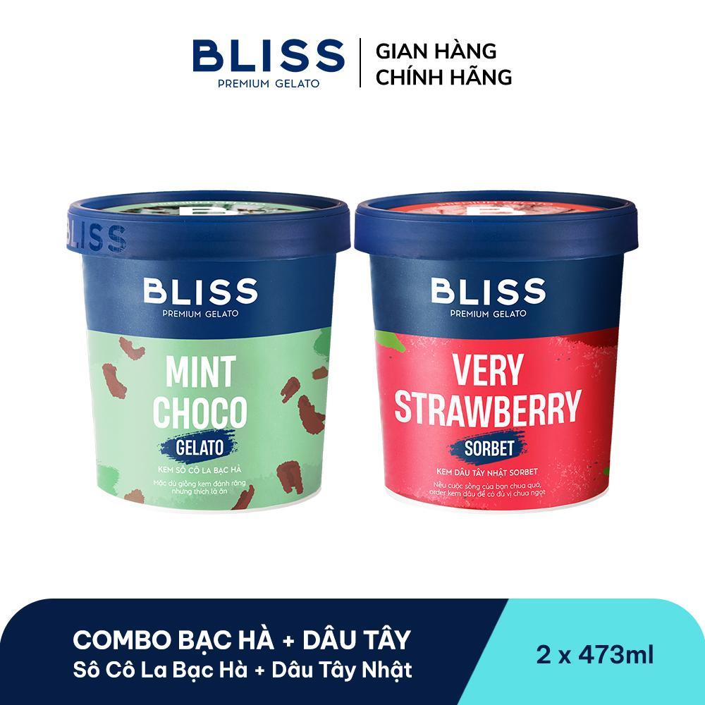 [Hỏa tốc HN/HCM] Combo kem BLISS BẠC HÀ + DÂU TÂY (2 hộp x 473ml): Sô Cô La Bạc Hà, Dâu Tây Nhật