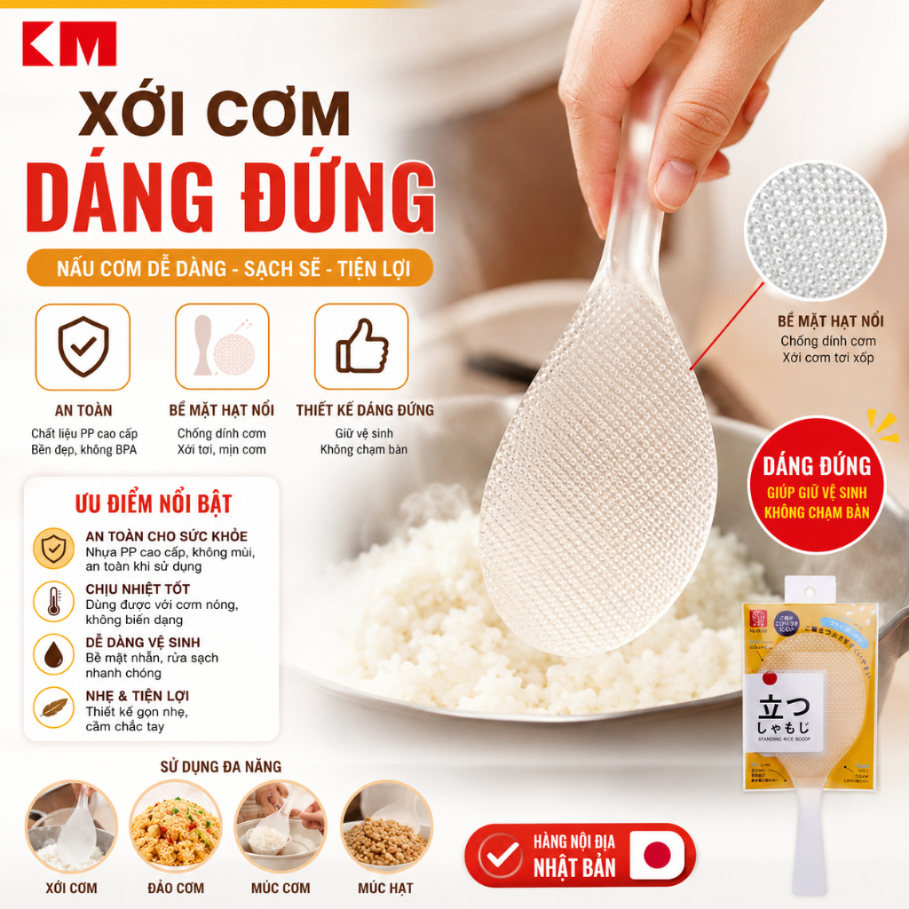 MUỖNG XỚI CƠM CHỐNG DÍNH CAO CẤP NHẬT BẢN KM – CƠM KHÔNG DÍNH, BẾP LUÔN SẠCH 6063 A