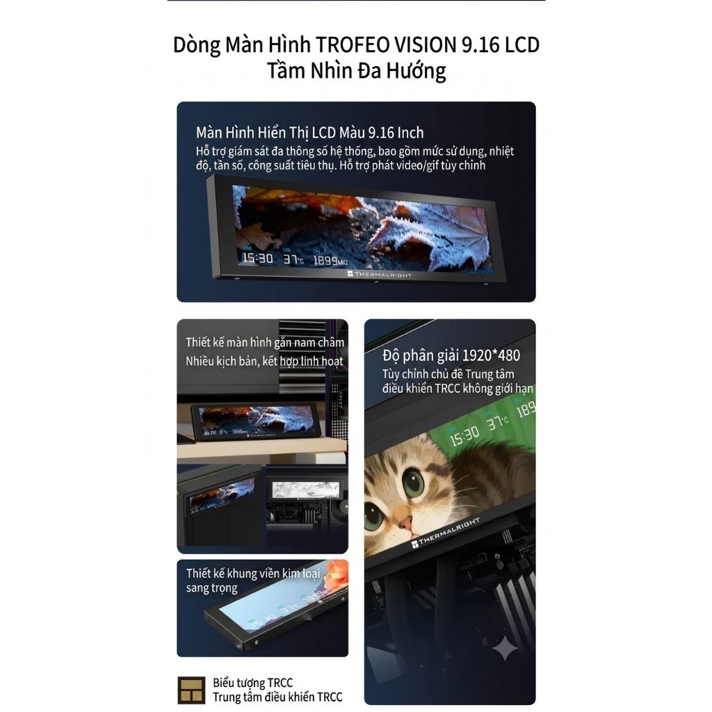 Màn Hình Phụ Thermalright Trofeo Vision 9.16inch IPS 1920x480, Hiển Thị Video, Thông Số PC, Thiết Kế Hít Nam Châm | BigBuy360 - bigbuy360.vn