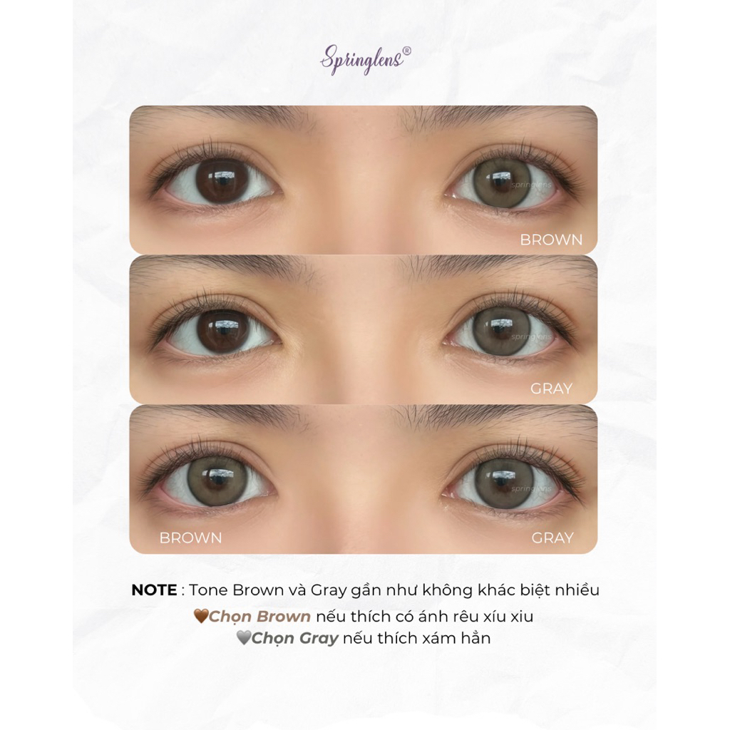 Kính áp tròng Rain Kiss Gray Brown viền giãn to douyin 1 tháng | Spring Lens