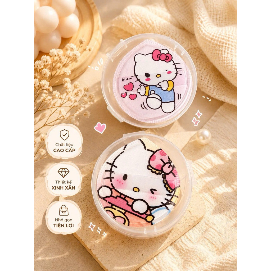 Mút Tán Nền Hello Kitty Hộp Tròn Bông Phấn Trang Điểm Cao Cấp Mềm Mịn Tán Kem Nền Cushion Che Khuyết Điểm NB8
