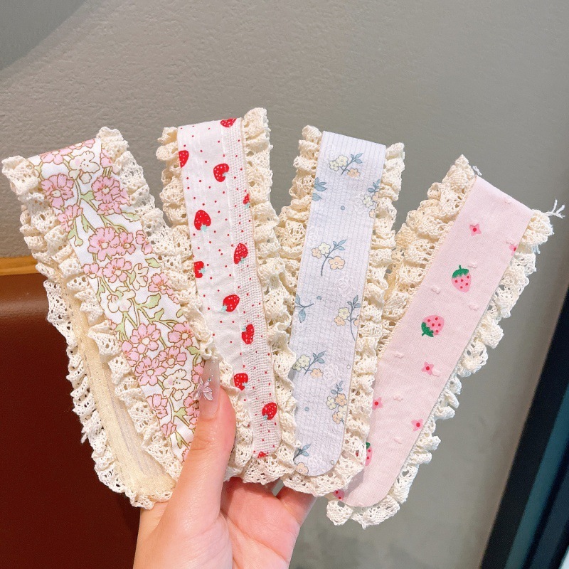 Băng đô dán tóc bản to thiết kế hoa màu sắc tươi sáng dễ thương viền ren xinh xắn phụ kiện tóc nữ