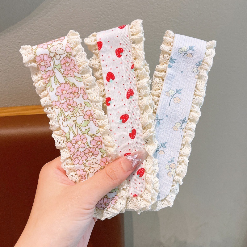 Băng đô dán tóc bản to thiết kế hoa màu sắc tươi sáng dễ thương viền ren xinh xắn phụ kiện tóc nữ