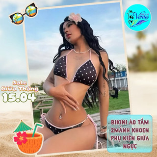 * HỎA TỐC HN * Bikini áo tắm đồ bơi đi biển hai mảnh chấm viền hồng tôn da sexy siêu hot