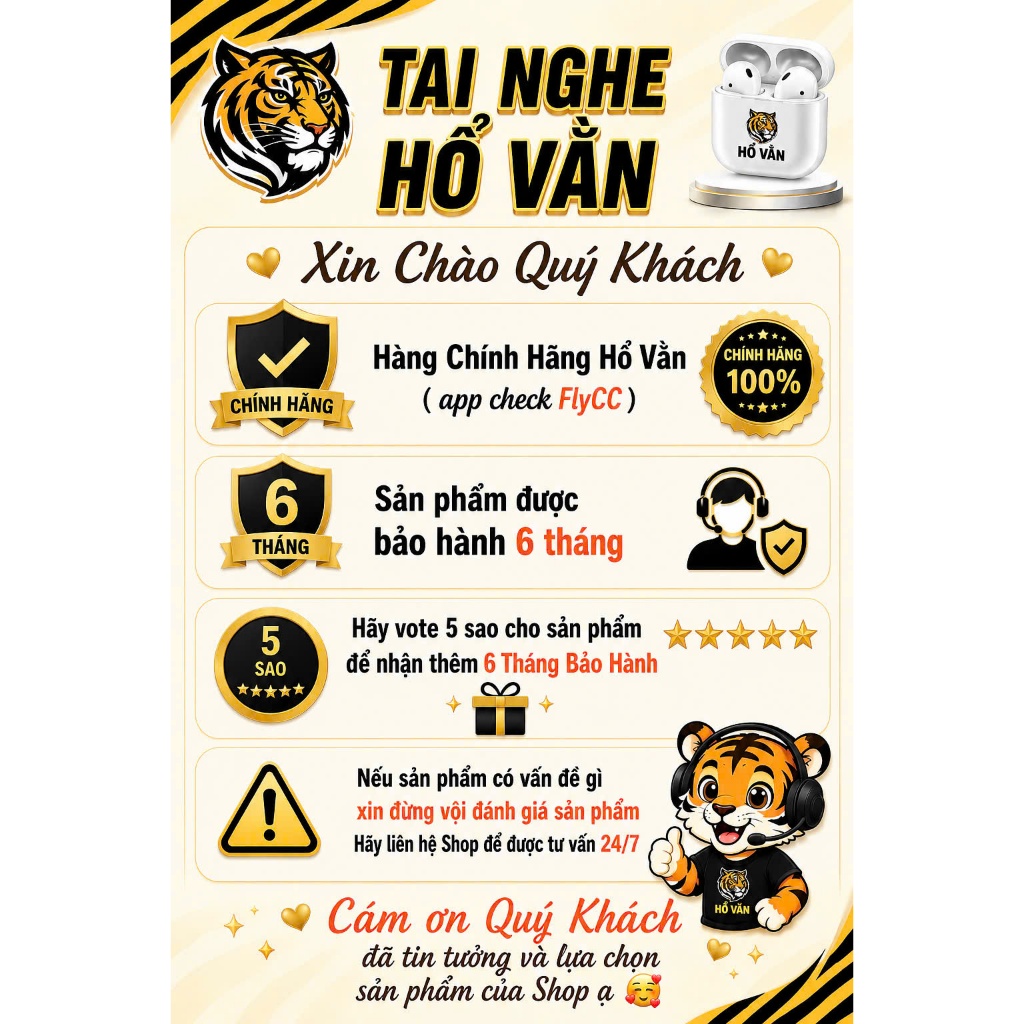 Tai Nghe Bluetooth Hổ Vằn Ap4 1571AM UF Golden Buds 2026 - Chống Ồn 45dB - Adaptive - Âm Thanh Mạnh Mẽ - Pin 8H | BigBuy360 - bigbuy360.vn