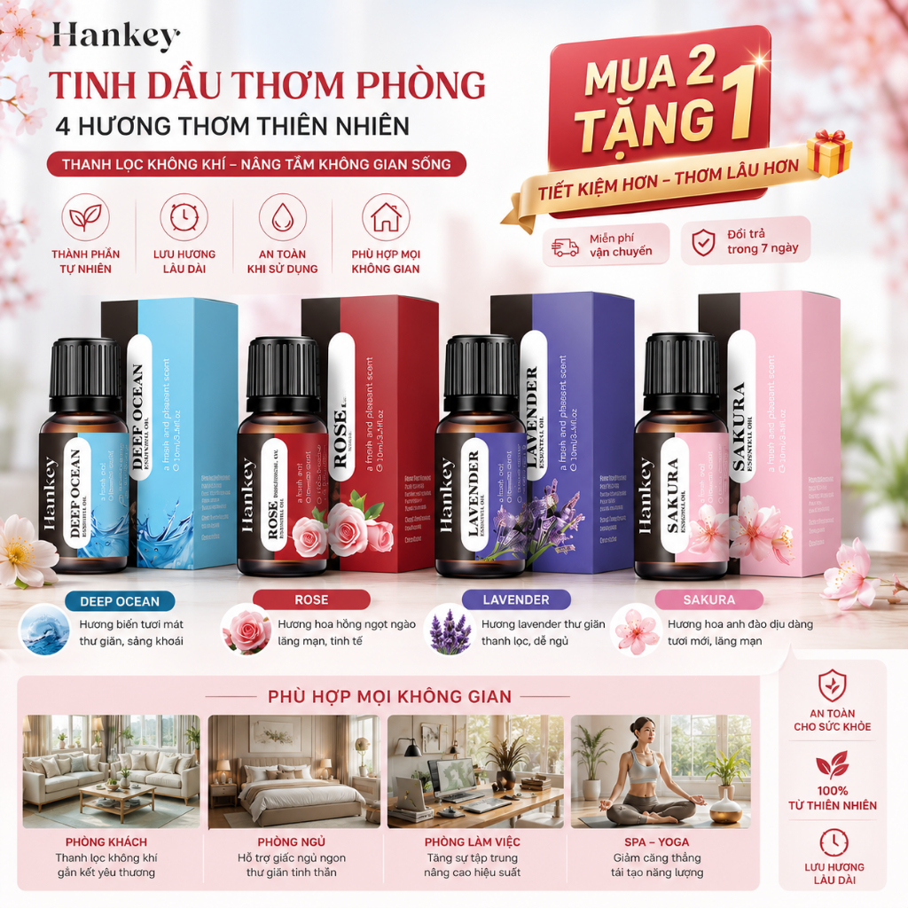 Tinh Dầu Thơm Phòng 10ml|Tinh Dầu Khuếch Tán|Tinh Dầu Máy Tạo Ẩm|Lưu Hương Lâu|4 Mùi Hương