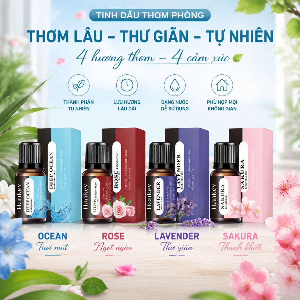 Tinh Dầu Thơm Phòng 10ml|Tinh Dầu Khuếch Tán|Tinh Dầu Máy Tạo Ẩm|Lưu Hương Lâu|4 Mùi Hương