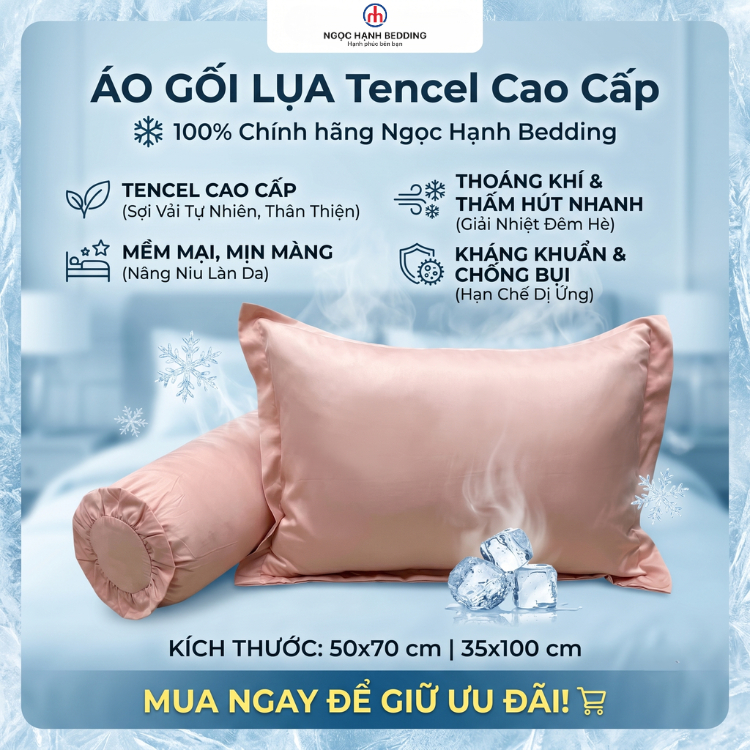 [Mẫu mới] Áo gối LỤA TENCEL LINA mềm mịn, mát lạnh 50x70, 35x100 - Ngọc Hạnh Bedding