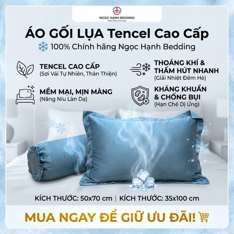 [Mẫu mới] Áo gối LỤA TENCEL LINA mềm mịn, mát lạnh 50x70, 35x100 - Ngọc Hạnh Bedding