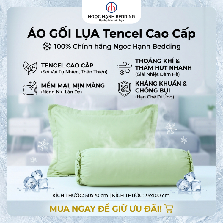[Mẫu mới] Áo gối LỤA TENCEL LINA mềm mịn, mát lạnh 50x70, 35x100 - Ngọc Hạnh Bedding