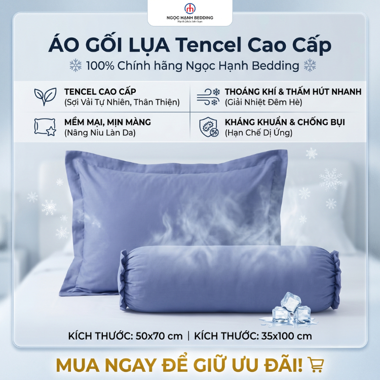 [Mẫu mới] Áo gối LỤA TENCEL LINA mềm mịn, mát lạnh 50x70, 35x100 - Ngọc Hạnh Bedding
