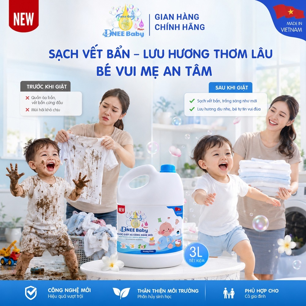 Nước Giặt Xả Cho Bé Dnee Baby 3L Chính Hãng | Dịu Nhẹ Cho Da Sơ Sinh, Mềm Vải, Lưu Hương, Giặt Xả 2in1