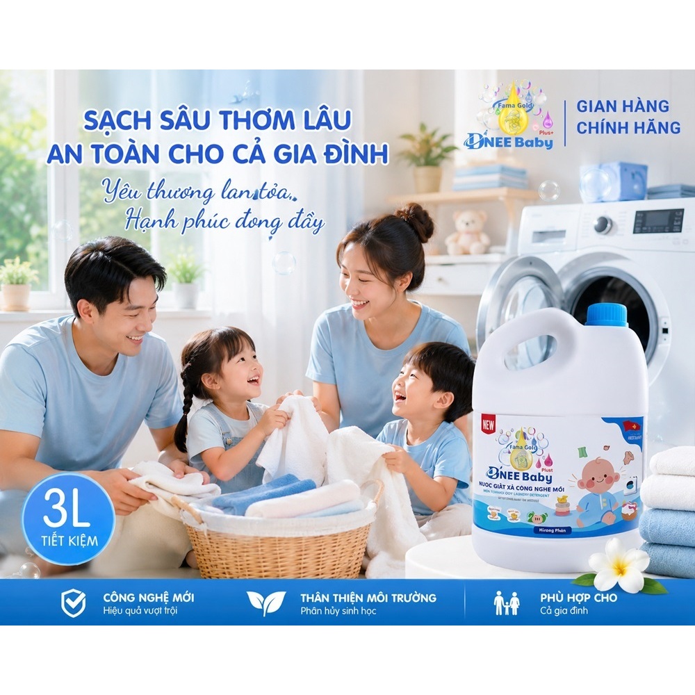 [Combo 2] Nước Giặt Xả Cho Bé Dnee Baby Plus+ 3L Chính Hãng | Dịu Nhẹ Cho Da Sơ Sinh, Mềm Vải, Lưu Hương, Giặt Xả 2in1