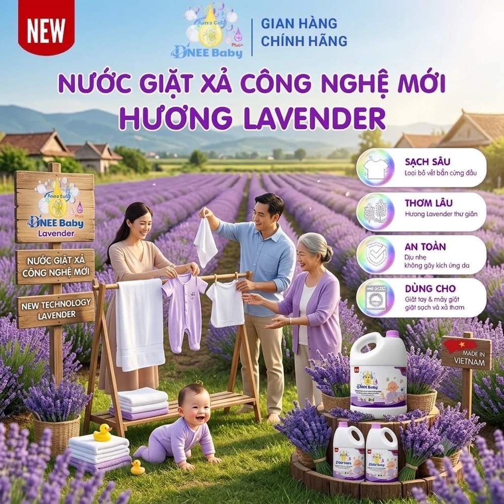 [Thùng 4 Can] Nước Giặt Xả Cho Bé Dnee Baby - 3L Chính Hãng Dịu Nhẹ Cho Da Sơ Sinh, Mềm Vải, Lưu Hương, Giặt Xả 2in