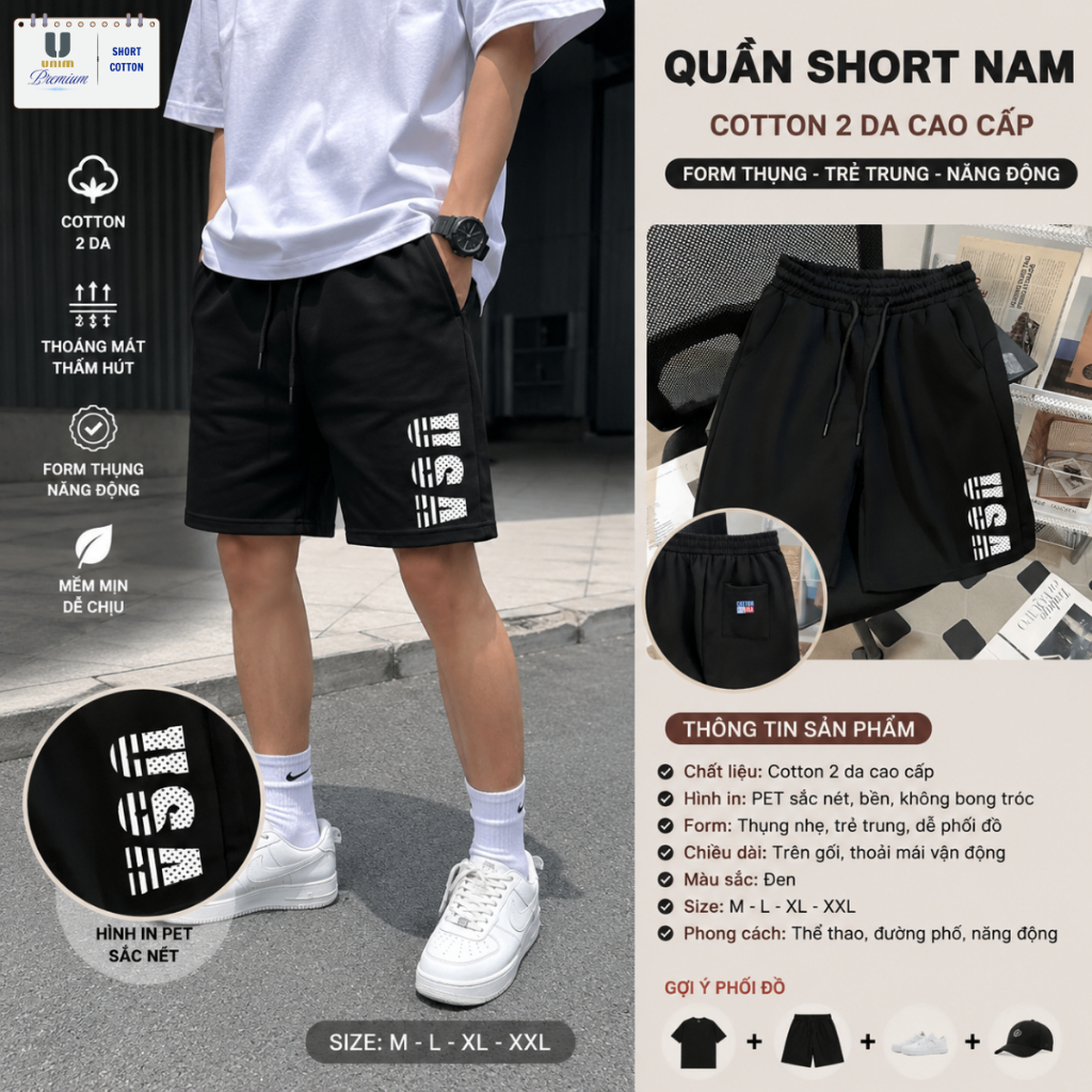 Quần Short USA Cờ Mỹ Unim Fashion Chất Liệu Cotton 2 Da Nhẹ Thoáng Mát Không Nhăn Nhàu Giữ Form