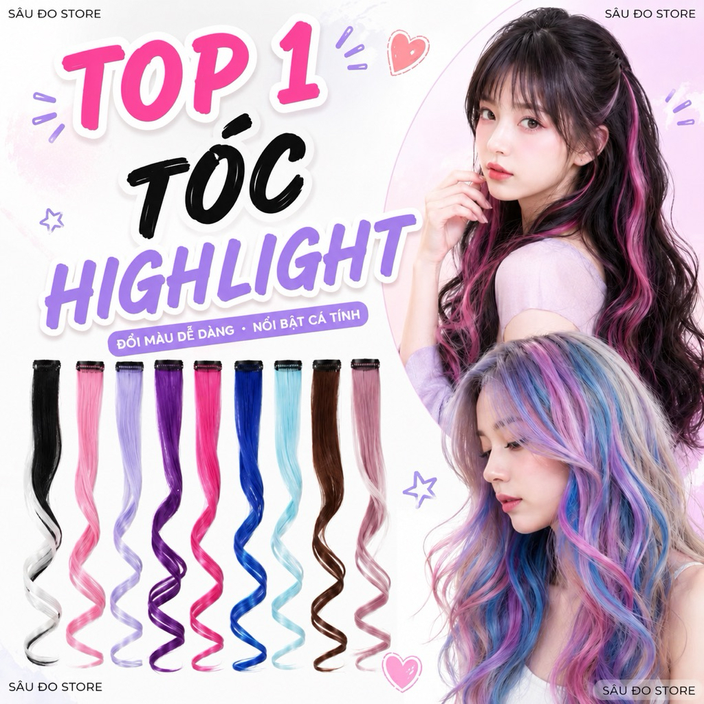 Tóc Giả Kẹp Highlight Nhiều Màu – Tóc Kẹp Light Không Cần Nhuộm Siêu Xinh, Dễ Gắn, Giá Rẻ