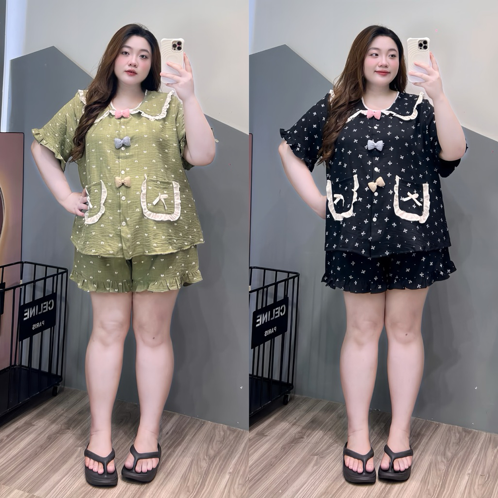(Múp Bigsize) Pijama đũi bèo nơ ghim bigsize (60-120kg)