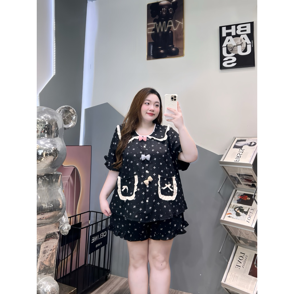 (Múp Bigsize) Pijama đũi bèo nơ ghim bigsize (60-120kg)