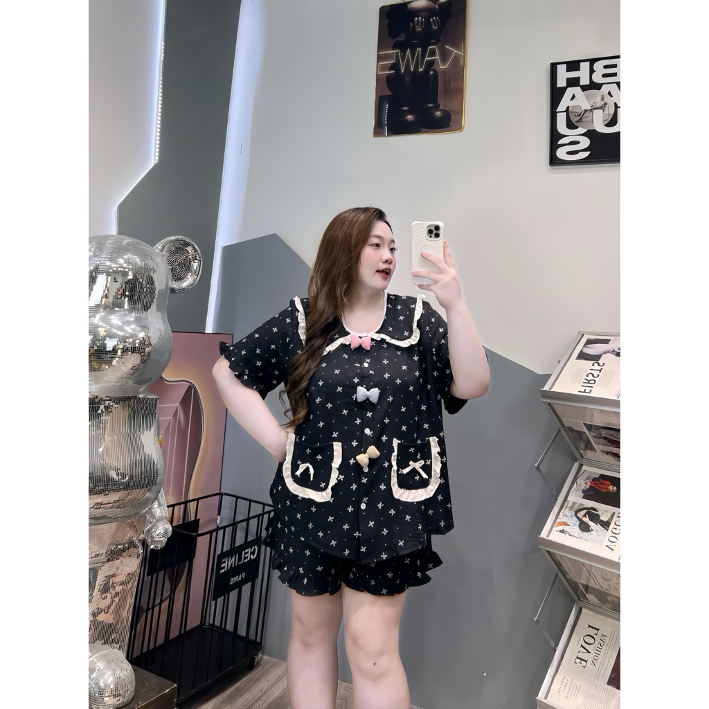 (Múp Bigsize) Pijama đũi bèo nơ ghim bigsize (60-120kg)