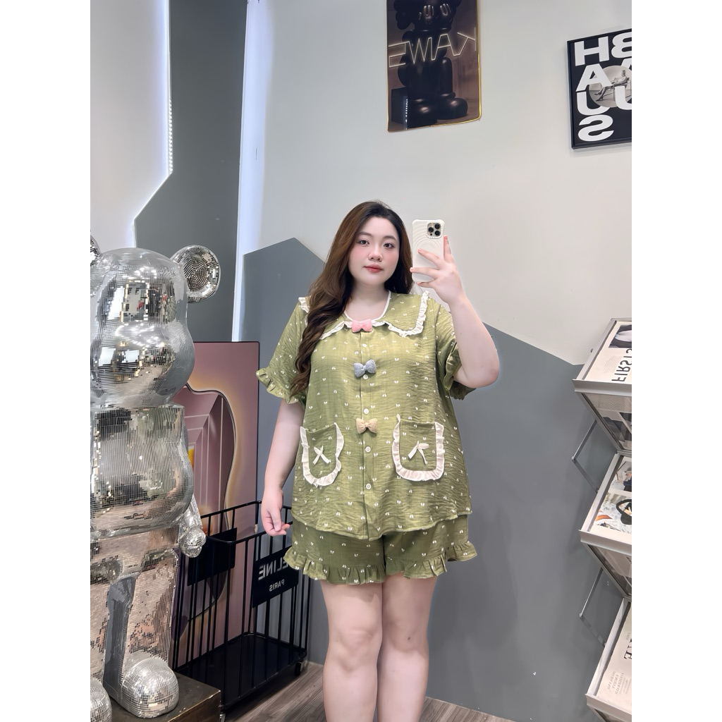 (Múp Bigsize) Pijama đũi bèo nơ ghim bigsize (60-120kg)
